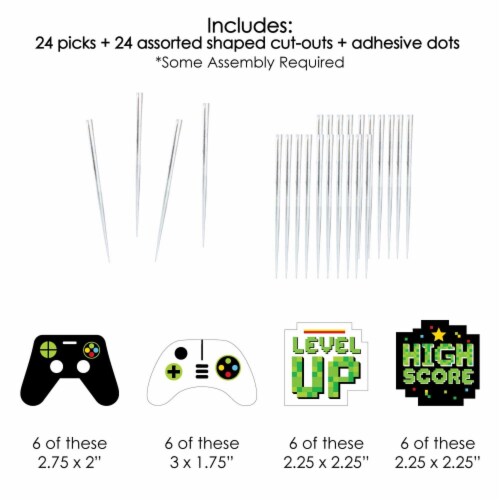 Big Dot of Happiness Game Zone - Cupcake Toppers Video Game Party Clear Treat Picks - 24 Ct Perspective: left