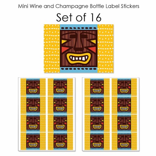 Big Dot of Happiness Tiki Luau - Mini Wine Bottle Label Stickers - Tropical Party Favor 16 Ct Perspective: left