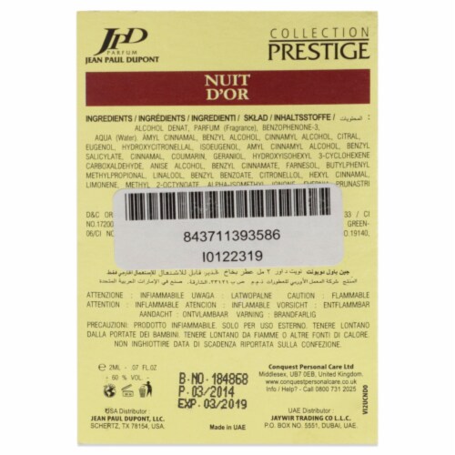 Nuit Dor by Jean Paul Dupont for Women - 2 ml EDP Spray Vial (Mini) Perspective: left