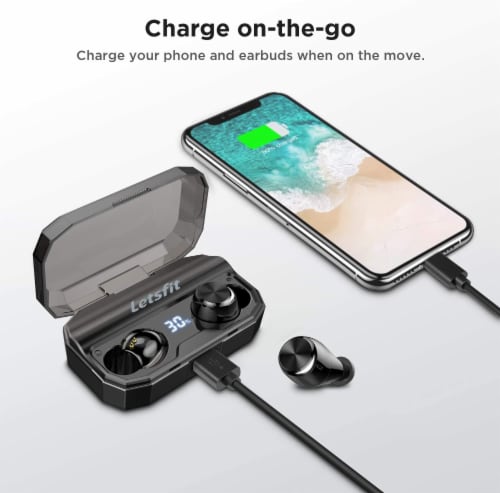 Letsfit T22 Wireless Bluetooth 5.0 In-Ear Earbuds - Black Perspective: left