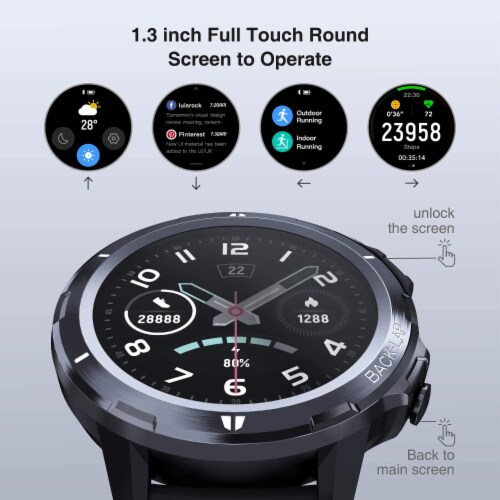 Letsfit Letscom Heart Rate Monitor and Step Counter Smart Watch - Black Perspective: left