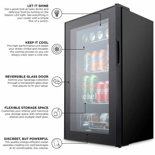 Ivation Beverage Refrigerator Freestanding Mini Fridge with Glass Door Adjustable Shelves 101 Can Fry s Food Stores
