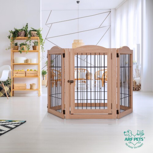 Arf Pets Freestanding Dog Gates 6 Panel Extension 360 Foldable Dog Gate Walnut 6 Panel Mariano s