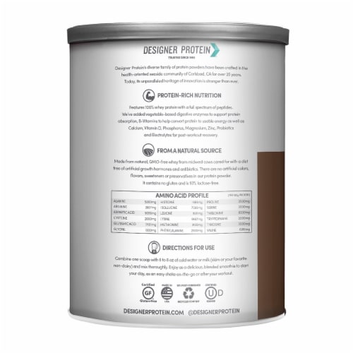 Designer Whey® Chocolate Protein Powder Perspective: left