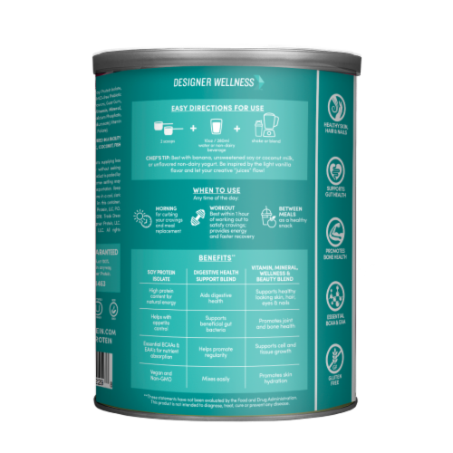 Designer Wellness Designer Soy® Vegan Angel Cake Soy Protein Powder Perspective: left