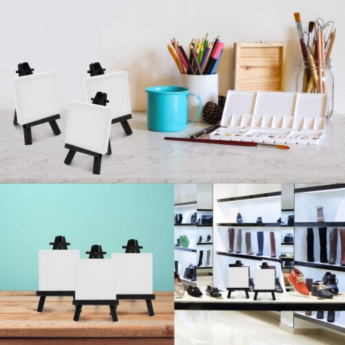 5  Mini Black Wood Display Easel (12 Pack), A-Frame Artist Painting Party Tripod Easel Perspective: left
