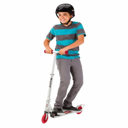 Razor A3 Lightweight Kick Push Folding Aluminum Portable Scooter for Kids - Red Perspective: left