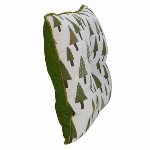 Northlight Woodland Trees Christmas Throw Pillow - 15 - Green and White Perspective: left