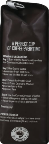 Charleston Coffee Roasters Sumatra Whole Bean Dark Roast Coffee Perspective: left