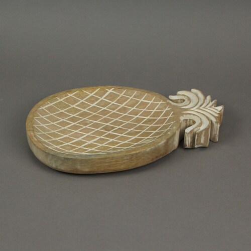 12 Inch Hand Carved Pineapple Wooden Serving Tray Decorative Serveware Platter Perspective: left