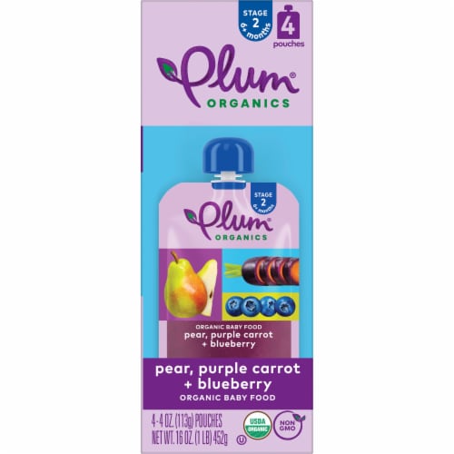Plum Organics® Stage 2 Pear Purple Carrot & Blueberry Baby Food Pouch Perspective: left