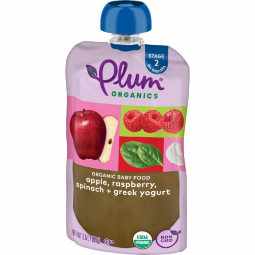 Plum® Organics Apple Raspberry Spinach & Greek Yogurt Stage 2 Baby Food Pouches Perspective: left