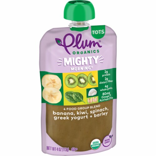 Plum Organics® Mighty Morning Tots Spinach Kiwi Barley Greek Yogurt Pouch Perspective: left