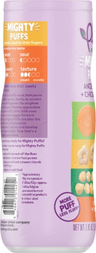 Plum Organics® Mighty Puffs Carrot & Broccoli Flavored Ancient Grain & Chickpea Baby Food Snack Perspective: left