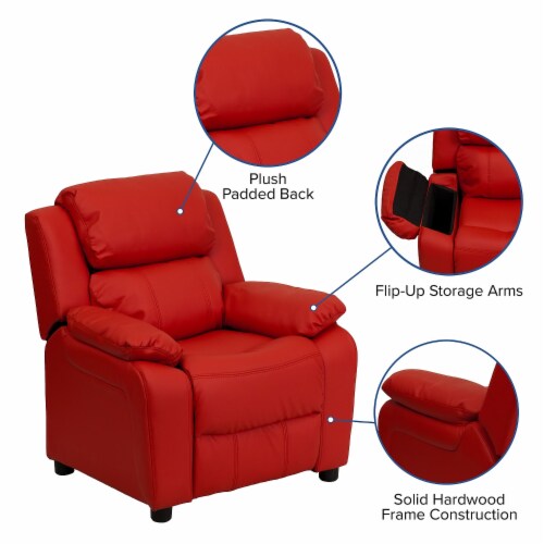 Flash Furniture Deluxe Contemporary Heavily Padded Vinyl Kids Recliner W/Storage Arms Perspective: left