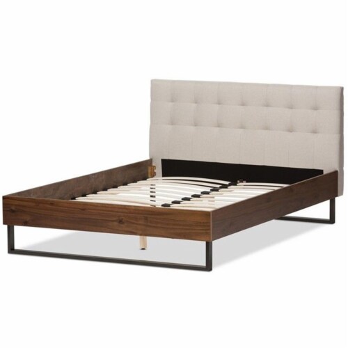 Baxton Studio Mitchell Tufted King Platform Bed in Beige and Brown Perspective: left