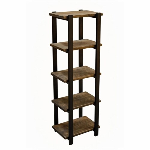 Alaterre Furniture Pomona 48  Metal and Solid Wood Bath Floor Storage Shelf Perspective: left