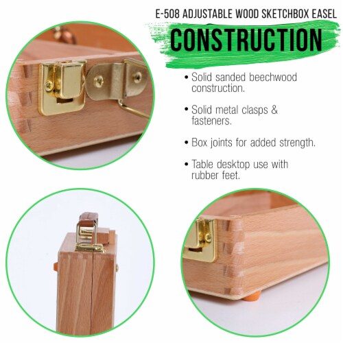 Antigua Adjustable Wood Table Sketchbox Easel, Beechwood - Portable Artist Storage Case Perspective: left
