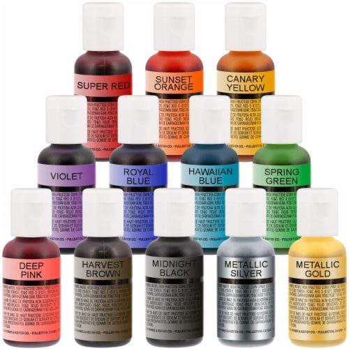 Complete Cake Decorating Airbrush Kit with a Full Selection of 12 Vivid Airbrush Food Colors Perspective: left