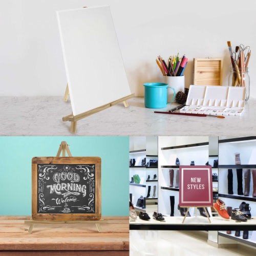 16  Natural Wood Display Stand A-Frame Artist Easel, 4 Pack - Adjustable Wooden Stand Perspective: left