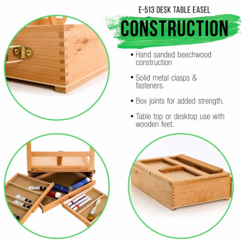 Grand Solana Adjustable Wooden 3-Drawer Storage Box Easel - Portable Wood Artist Desktop Case Perspective: left