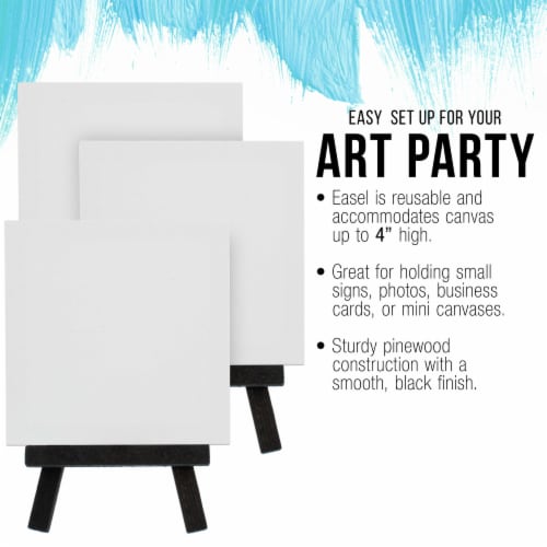 3  x 3  Stretched Canvas with 5  Mini Black Wood Display Easel Kit, 12 Pack - Tabletop Stand Perspective: left
