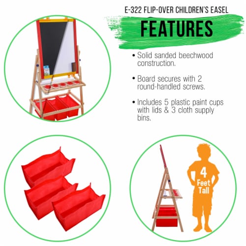 Flip-Over Children's Double-Sided Paint & Drawing Art Easel with Chalkboard, Dry Erase Board Perspective: left