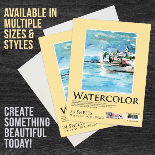 9  x 12  Extra Heavy-Weight Watercolor Paper Pad, 24 Sheets, 90 Pound (190gsm) - 2 Pads Perspective: left