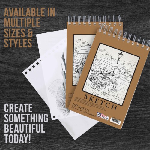 5.5  x 8.5  Premium Spiral Bound Sketch Pad, Pad of 100-Sheets, 60 Pound (100gsm) (2 Pads) Perspective: left