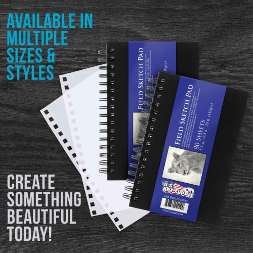 5.5  x 8.5  Premium Hardbound Field Sketch Pad, 70 Pound (110gsm), Book of 80-Sheets (2 Pads) Perspective: left