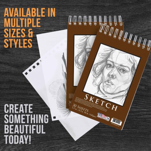 5.5  x 8.5  Heavy-Weight Paper Spiral Bound Sketch Pad, 30 Sheets, 90 Pound (160gsm) - 2 Pads Perspective: left