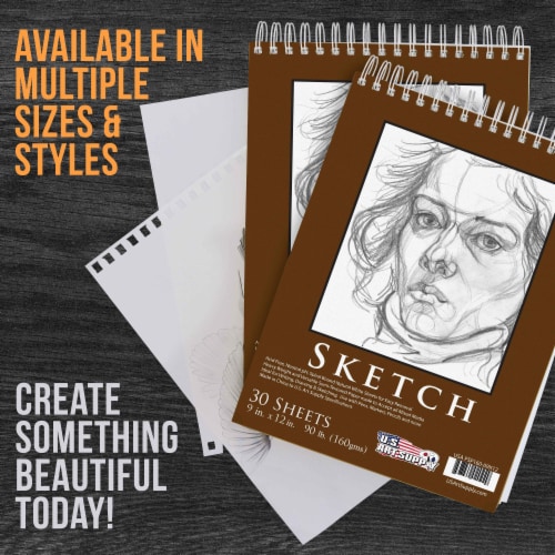 9  x 12  Heavy-Weight Paper Spiral Bound Sketch Pad, 30 Sheets, 90 Pound (160gsm) - 2 Pads Perspective: left