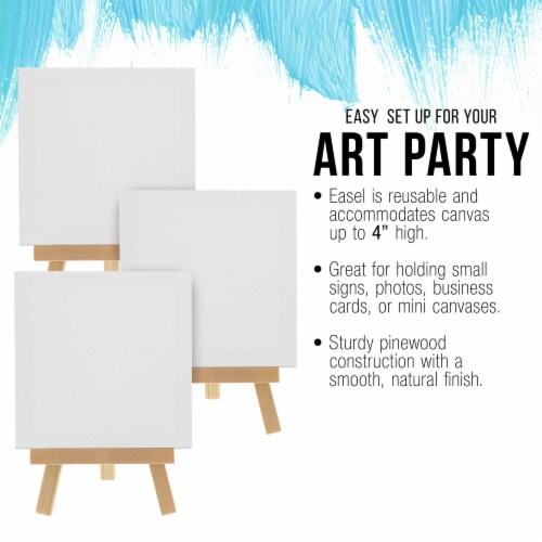 3  x 3  Stretched Canvas with 5  Mini Wood Display Easel Kit, 12 Pack - Artist Tabletop Stand Perspective: left