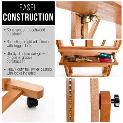 Malibu Heavy Duty Extra Large Adjustable H-Frame Studio Easel, Artist Storage Tray Perspective: left