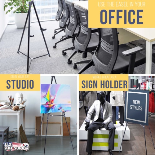 66  Showroom Black Aluminum Display Easel and Presentation Stand - Large Adjustable Height Perspective: left