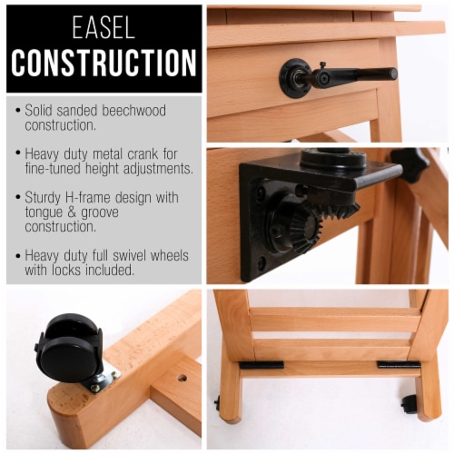Double Rocker Crank Heavy Duty Extra Large Wooden Studio Floor Easel - Adjustable H-Frame Perspective: left