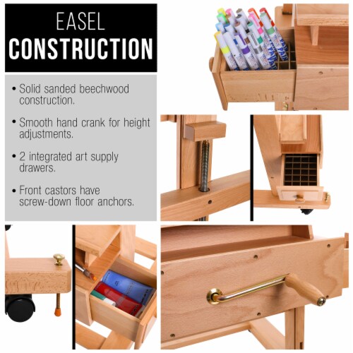 Rocker Crank Wooden Adjustable Studio Easel - Extra Large Heavy Duty H-Frame, Mast to 132 Perspective: left