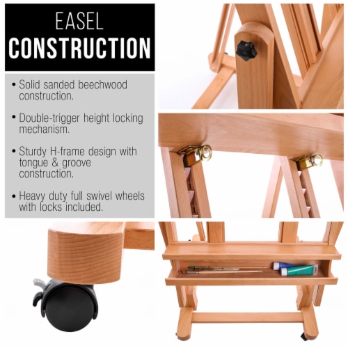 Extra Large Double Mast Wooden H-Frame Studio Floor Easel with Artist Storage Tray Perspective: left