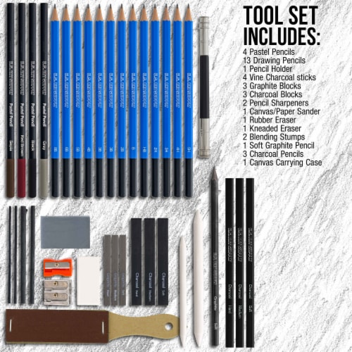 44-Piece Drawing & Sketching Art Set with 4 Sketch Pads - Graphite, Charcoal Pencils & Sticks Perspective: left