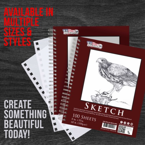 8  x 10  Side Spiral Bound Sketch Paper Drawing Pad, 100 Sheets, 60lb - 2 Pads Perspective: left