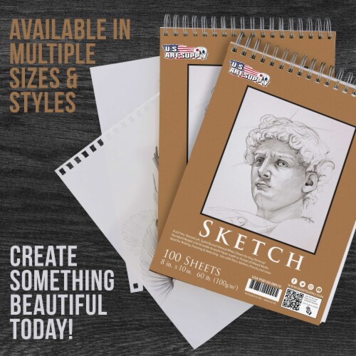 8  x 10  Premium Spiral Bound Sketch Pad, Pad of 100-Sheets, 60 Pound (100gsm) (2 Pads) Perspective: left