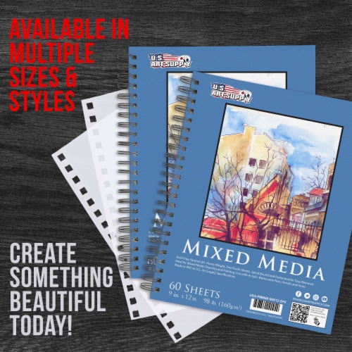 9  x 12  Spiral-Bound Mixed Media Paper Pad Sketchbook, 60 Sheets, 98 lb (160 gsm) - 2 Pack Perspective: left