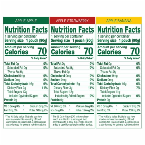 GoGo squeeZ Applesauce and Fruit Puree Apple Apple, Apple Strawberry, Apple Banana Snack Pouches Perspective: left