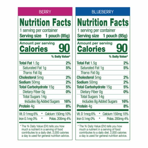 GoGo SqueeZ yogurtZ Blueberry and Berry Portable Fruit and Yogurt Snack Pouches Perspective: left