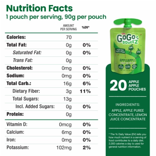 GoGo squeeZ Applesauce and Fruit Puree Apple Apple Snack Pouches Perspective: left