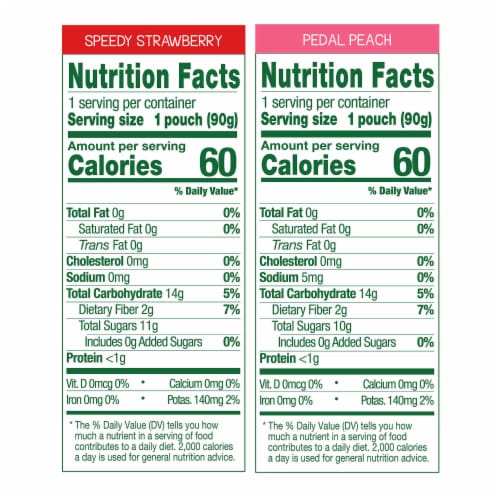 GoGo squeeZ® Peach & Strawberry Applesauce and Fruit Puree Pouches Variety Pack Perspective: left