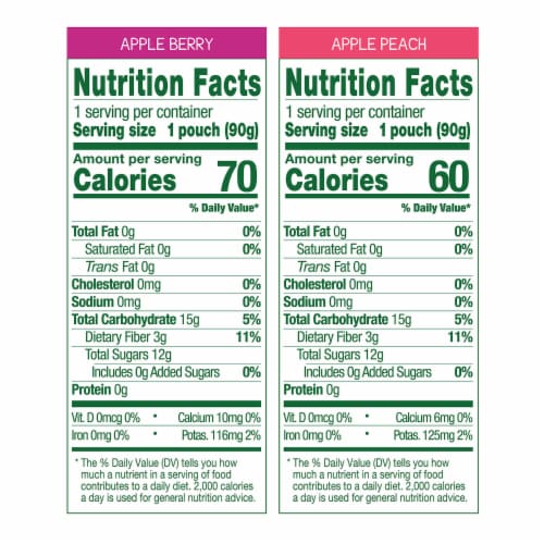 GoGo squeeZ Fruit & VeggieZ Applesauce Puree Variety Pack Boulder Berry, Pedal Peach Snack Pouches Perspective: left