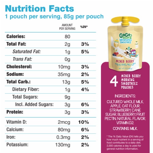 GoGo Squeez Morning Smoothiez Gluten-Free Berry Snack Pouch Perspective: left