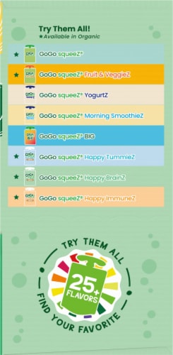 GoGo SqueeZ® Happy BrainZ Apple Banana Pineapple Orange Pouches Perspective: left