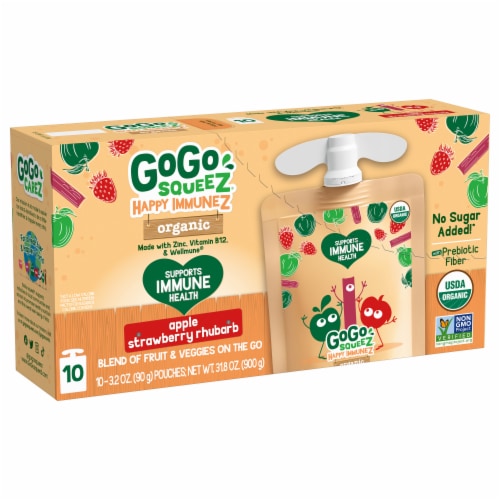 GoGo Squeez Happy Immunez Strawberry Rhubarb Snack Pouch Perspective: left